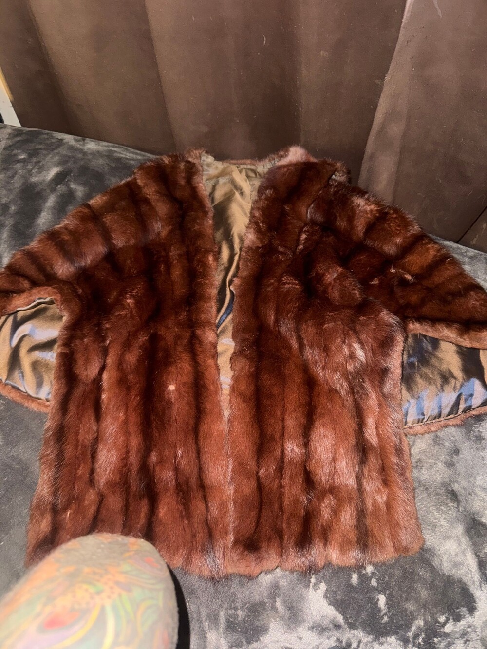 Brown Fur Coat Short Length Satin Lined Vintage